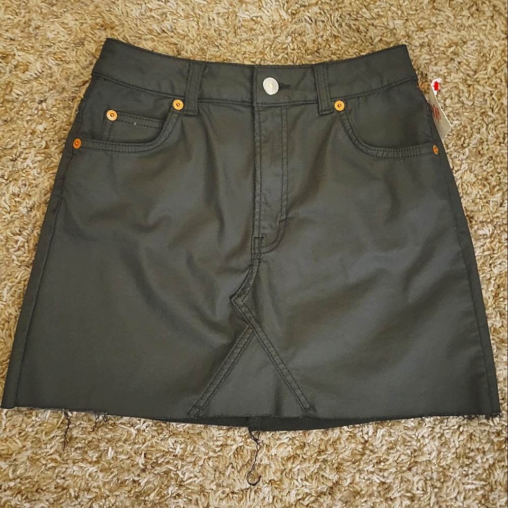 Topshop Black Leather Mini Skirt